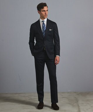 GOTAIRIKU セットアップ対応【洗える/ストレッチ/シワになりにくい】ウォッシャブルジャージー セットアップパンツ_柄（25年モデル） ネイビー×ストライプ