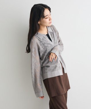 CRAFT STANDARD BOUTIQUE レース編みポロカーディガン Gray