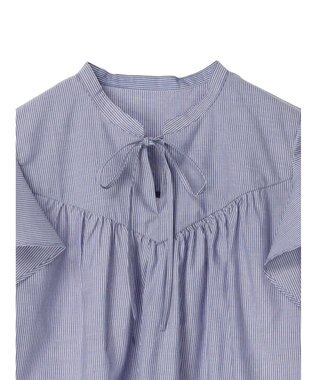 earth music&ecology ギャザーフレンチスリーブブラウス Stripe Navy