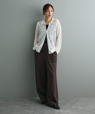CRAFT STANDARD BOUTIQUE レース編みポロカーディガン White