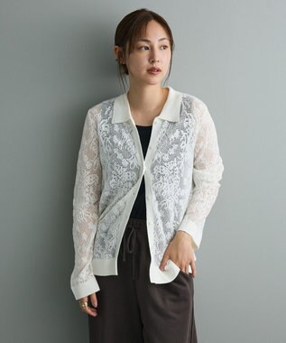 CRAFT STANDARD BOUTIQUE レース編みポロカーディガン White
