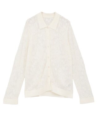 CRAFT STANDARD BOUTIQUE レース編みポロカーディガン White