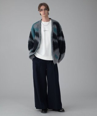 WEGO 【ユニセックス着用ITEM/MLサイズ展開】モヘアタッチパターンカーディガン グレー