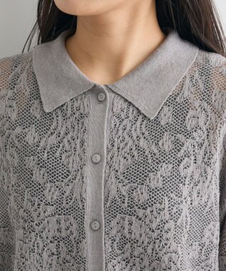 CRAFT STANDARD BOUTIQUE レース編みポロカーディガン Gray