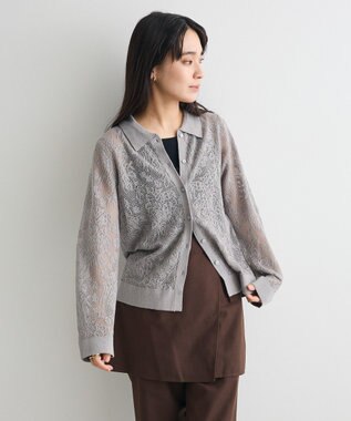 CRAFT STANDARD BOUTIQUE レース編みポロカーディガン Gray