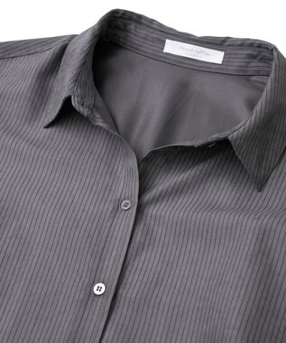 Green Parks シルキータッチストライプシャツ Charcoal Gray