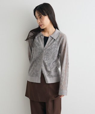 CRAFT STANDARD BOUTIQUE レース編みポロカーディガン Gray