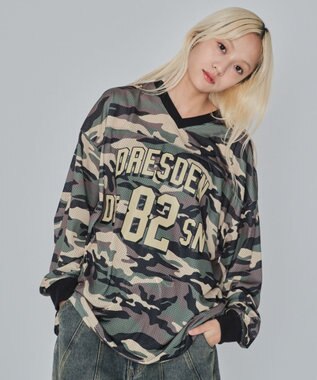 WEGO 【ユニセックス着用ITEM/MLサイズ展開】カモフラナンバリングホッケーT（LS） カーキ