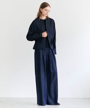 BEIGE， PORDIC / ドロスト付きノーカラージャケット Navy