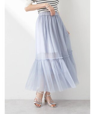 earth music&ecology ティアードチュールスカート Grayish Blue