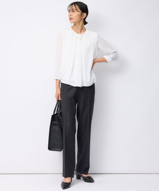 23区 S 【洗える】シルキーデシン タックディテール カットソー ホワイト系