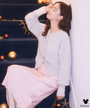 earth music&ecology 【予約】Disney/ポイントミッキーラメシャギーカーデ ライトグレー