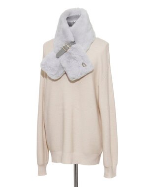 MOONBAT FURLA（フルラ）ベルト差し込みファーティペット アーチロゴ フェイクファー ライトグレー