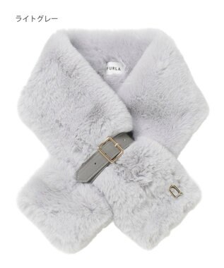 MOONBAT FURLA（フルラ）ベルト差し込みファーティペット アーチロゴ フェイクファー ライトグレー