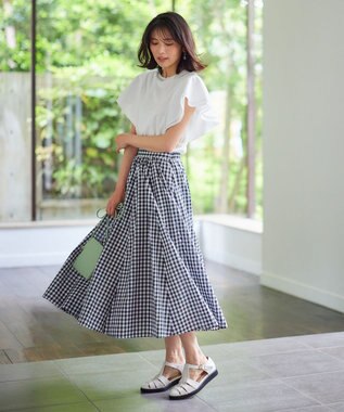 ANY 【ウエストゴム/ポケット付】シャンブレーライク フレアスカート ギンガム