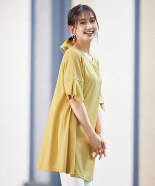 Tiaclasse 【洗える】フレアカフスポンチチュニックブラウス イエロー