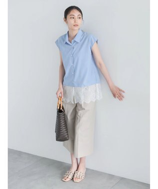 Te chichi レースヘムドッキングシャツ ブルー