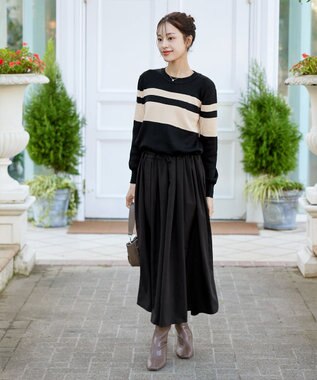 Tiaclasse 【洗える】マルチボーダーニットコンビワンピース ブラック