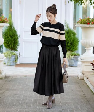 Tiaclasse 【洗える】マルチボーダーニットコンビワンピース ブラック