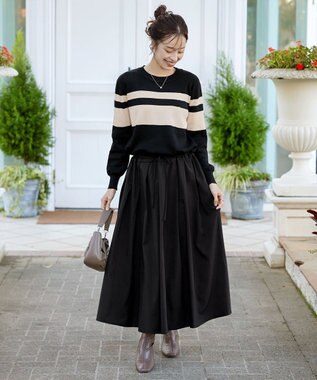 Tiaclasse 【洗える】マルチボーダーニットコンビワンピース ブラック