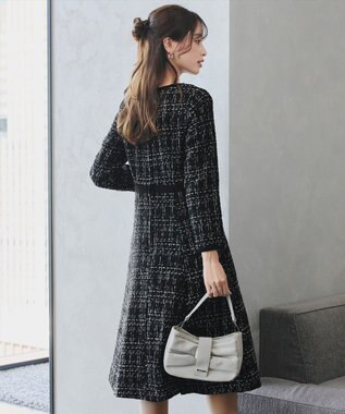 Tiaclasse 【安田美沙子さん着用・洗える】配色ツイードワンピース ブラック