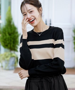 Tiaclasse 【洗える】マルチボーダーニットコンビワンピース ブラック