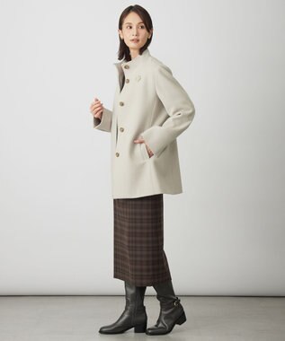 J.PRESS LADIES ショートビーバー ミディ丈 スタンドカラー コート ベージュ系