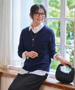 WEGO 【WEB限定/2025年秋冬新作/洗濯OK/毛玉レス/MLXLサイズ展開/オフィス/カジュアル】ベーシックニットセーター ネイビー