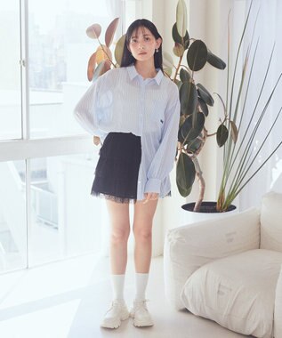 earth music&ecology ティアードレースミニスカート Black