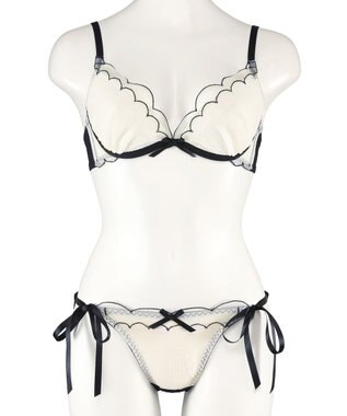 San-ai Resort（三愛水着楽園） シアードットチュール　ブラジャー＆ショーツセット【northerly】 BK×WH