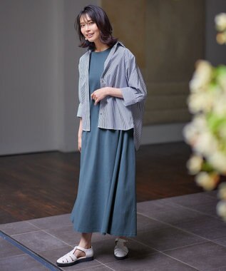 ANY 【UVケア/接触冷感/洗濯機可能】クールＵＶドルマンシャツ ブルーストライプ