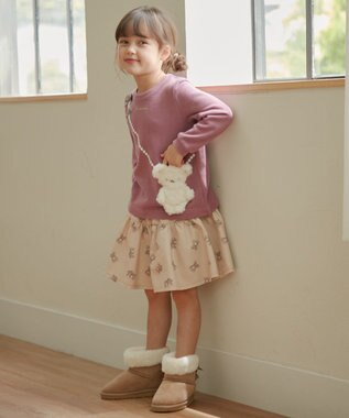 ANY KIDS チェック柄/アニマル柄スカパン ベージュ系クマ