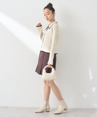 earth music&ecology バイカラートリムニットカーディガン Ivory