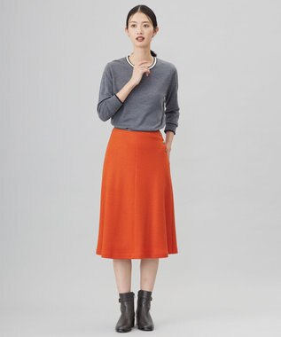 J.PRESS LADIES L 【洗える】ウールスムース スカート オレンジ系