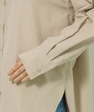 Green Parks シルキータッチストライプシャツ Ecru