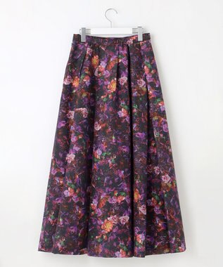 自由区 【カトリエムブーケ】フラワープリントフレアスカート ボルドー系