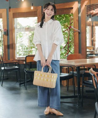 Tiaclasse 【おのののかさん着用】TCデニム切替ワイドストレートパンツ サックス