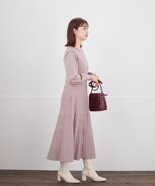 Tiaclasse リブニットパフスリーブワンピース モカ