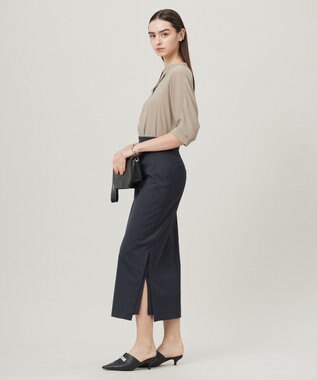 ICB 【洗える】シェルタリングドライサテン タイトスカート ブラック系