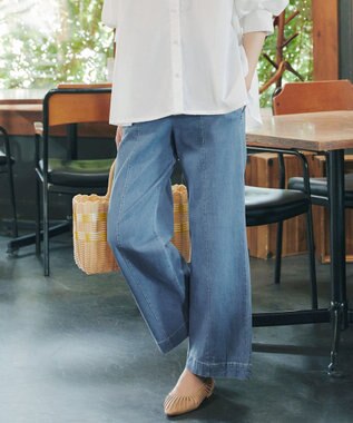 Tiaclasse 【おのののかさん着用】TCデニム切替ワイドストレートパンツ サックス
