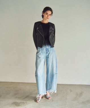 GRACE CONTINENTAL ノーカラーレザーライダースジャケット ブラック