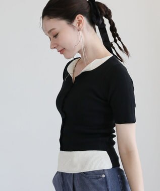 Green Parks ・Ｐｅｔｉｔ　Ｆｌｅｕｒ　バイカラーレイヤードニット Black