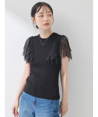 earth music&ecology 袖レースリブニットプルオーバー