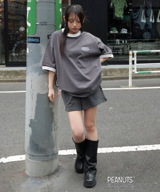 WEGO 【ユニセックス着用ITEM/MLサイズ展開】別注PEANUTSプリントT（SS） ブラック中濃色