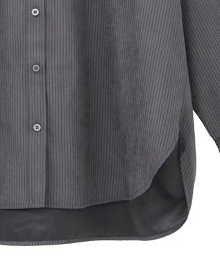 Green Parks シルキータッチストライプシャツ Charcoal Gray