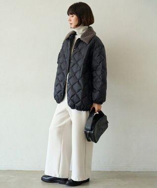 UNFILO L 【自宅で洗濯OK / ファー襟取り外し可能】TAIONコラボ ボア襟 リバーシブルダウン ブラック