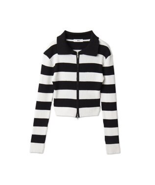 WEGO Wジップコンパクトニットカーデ ブラックボーダー