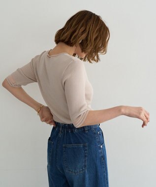 YECCA VECCA シアーMIX5分袖ニット Gray Beige