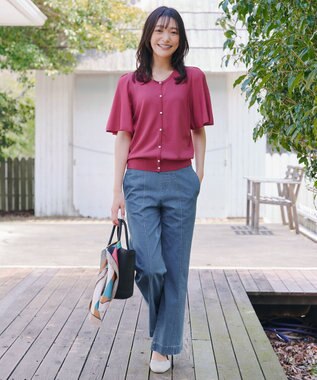 Tiaclasse 【おのののかさん着用】TCデニム切替ワイドストレートパンツ サックス