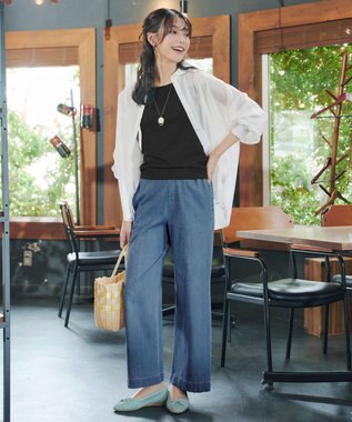 Tiaclasse 【おのののかさん着用】TCデニム切替ワイドストレートパンツ サックス